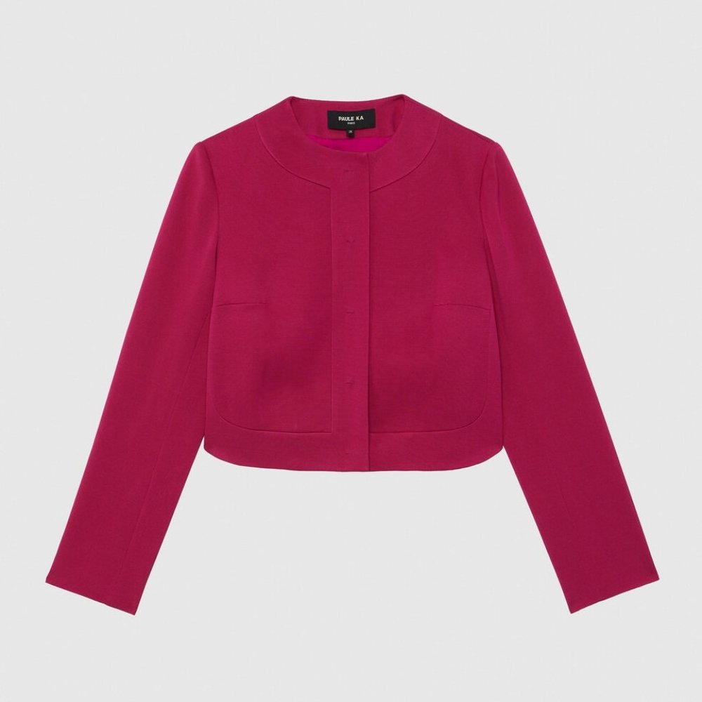 NWT Paule Ka Cropped Ottoman Stretch Jacket in Fuschia 14
